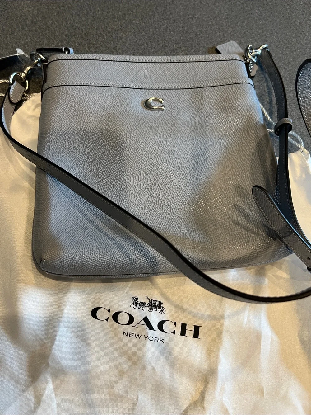 NWT Coach Pebbled Crossbody Bag in Light Gray with Silver Hardware